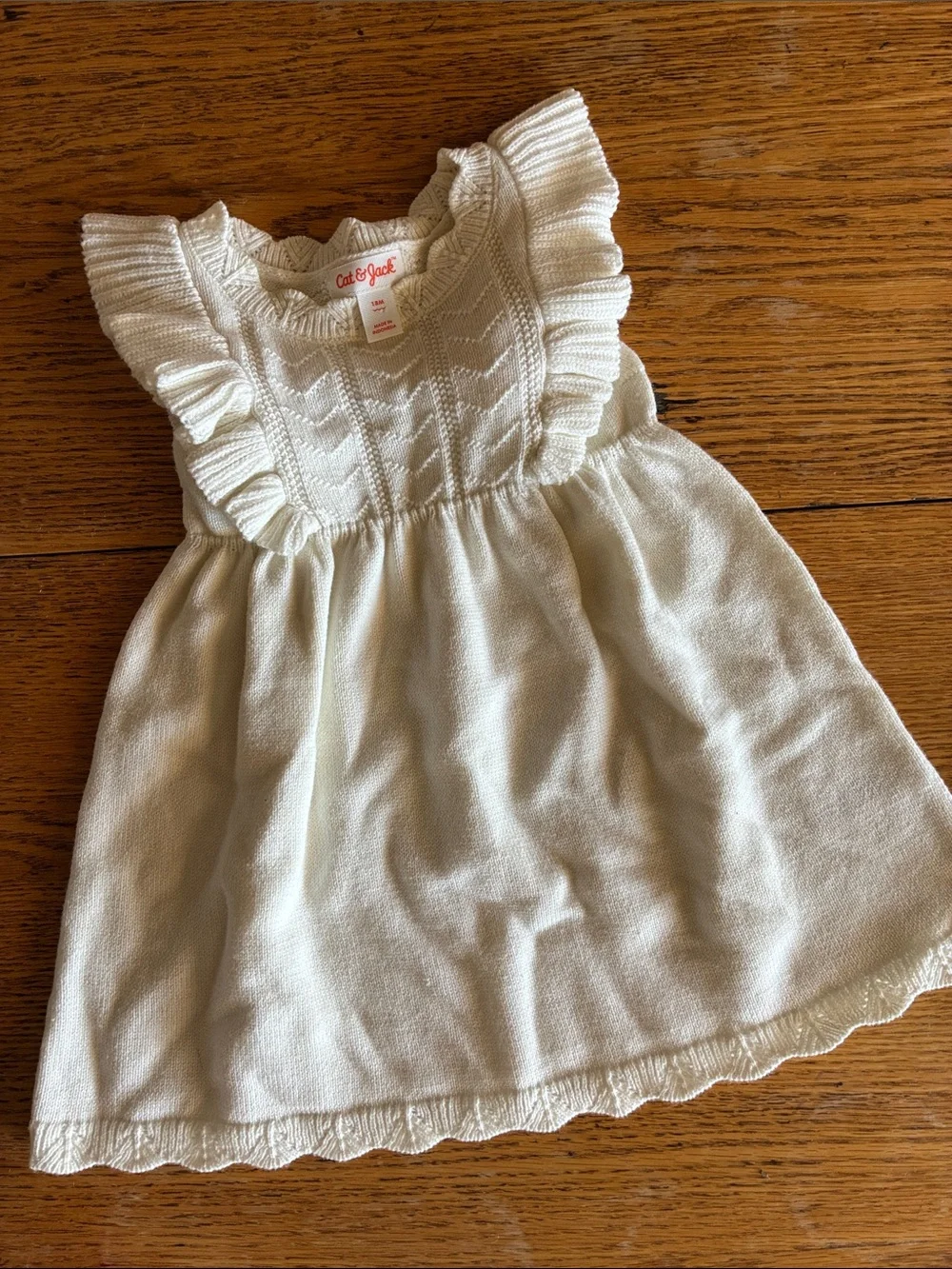 Cat & Jack Cream Knit Ruffle-Sleeve Girls Dress